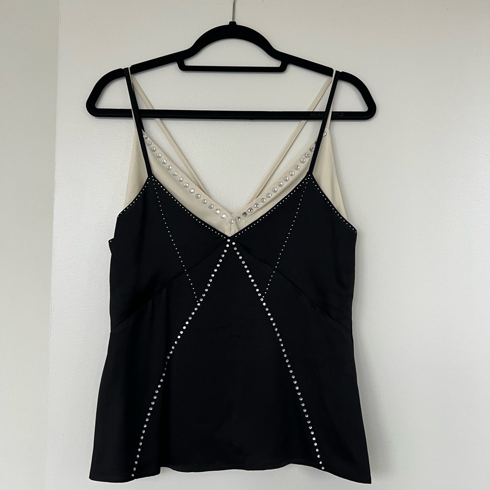 Ottod’Ame Black and Cream Camisole with Studded Details
